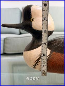 Hand Carved Hooded Merganser Drake Vintage Wooden Decorative Duck Decoy Signed