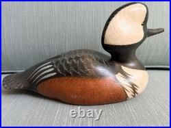 Hand Carved Hooded Merganser Drake Vintage Wooden Decorative Duck Decoy Signed