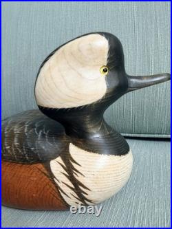 Hand Carved Hooded Merganser Drake Vintage Wooden Decorative Duck Decoy Signed