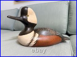 Hand Carved Hooded Merganser Drake Vintage Wooden Decorative Duck Decoy Signed