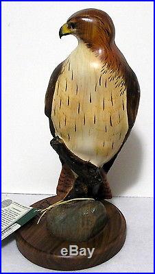 Hand carved Solid wood RED TAIL HAWK signed Big Sky Carvers tags attached