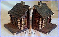 Heavy Resin Big Sky Carvers Log Cabin House Bookend Set Lot of 2 Rustic Montana