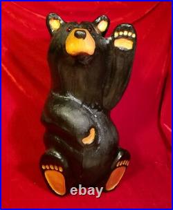 Jeff Fleming Big Sky Carvers BLACK BEAR Waving 13 Wood Carving Art EUC Rare