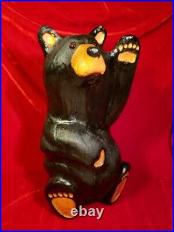 Jeff Fleming Big Sky Carvers BLACK BEAR Waving 13 Wood Carving Art EUC Rare
