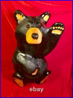 Jeff Fleming Big Sky Carvers BLACK BEAR Waving 13 Wood Carving Art EUC Rare