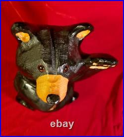 Jeff Fleming Big Sky Carvers BLACK BEAR Waving 13 Wood Carving Art EUC Rare