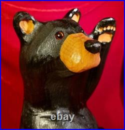 Jeff Fleming Big Sky Carvers BLACK BEAR Waving 13 Wood Carving Art EUC Rare