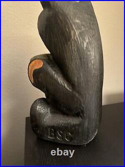 Jeff Fleming Big Sky Carvers BSC Black Bear w Trout 15 Solid Wood Carving Art