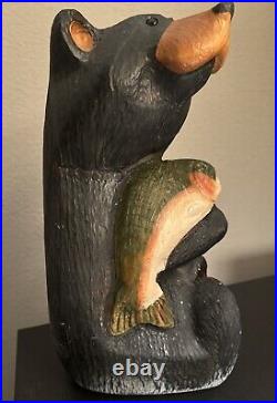 Jeff Fleming Big Sky Carvers BSC Black Bear w Trout 15 Solid Wood Carving Art