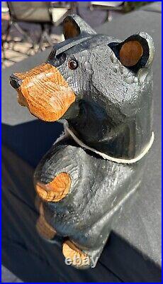 Jeff Fleming Big Sky Carvers Black Bear Sitting Ledge 15 Solid Wood Carving Art