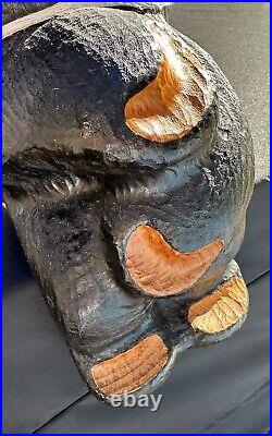 Jeff Fleming Big Sky Carvers Black Bear Sitting Ledge 15 Solid Wood Carving Art