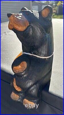 Jeff Fleming Big Sky Carvers Black Bear Sitting Ledge 15 Solid Wood Carving Art