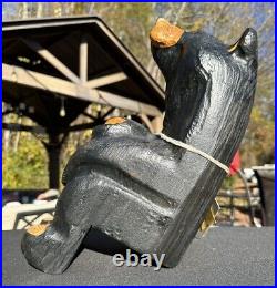 Jeff Fleming Big Sky Carvers Black Bear Sitting Ledge 15 Solid Wood Carving Art