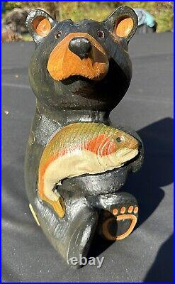 Jeff Fleming Big Sky Carvers Black Bear With Trout 15 Solid Wood Carving Art