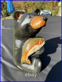 Jeff Fleming Big Sky Carvers Black Bear With Trout 15 Solid Wood Carving Art