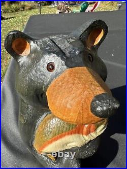 Jeff Fleming Big Sky Carvers Black Bear With Trout 15 Solid Wood Carving Art