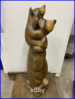 Jeff Fleming Carved Bear Baby Bear On Shoulders Big Sky Carvers Solid Wood 31