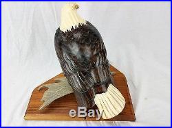 Ken K W White Big Sky Master Carver Bald Eagle Perched On Moose Antler Sculpture