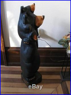 Large Big Sky Carvers Jeff Fleming Carved Solid Wood Bear Piggyback With Cub
