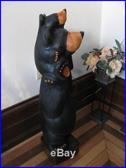 Large Big Sky Carvers Jeff Fleming Carved Solid Wood Bear Piggyback With Cub