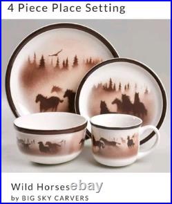 Lodge Stoneware Big Sky Carvers Wild Horse Thomas Norby Dinner Four Place Set