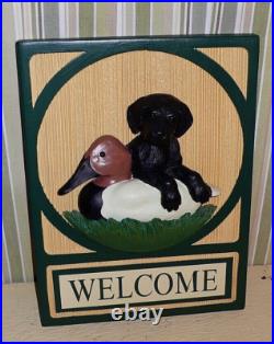 Montana Big Sky Carvers WELCOME SIGN with BLACK LABRADOR PUPPY & DECOY 9.75 x 13