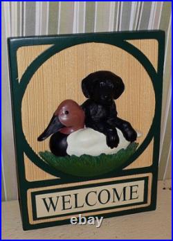 Montana Big Sky Carvers WELCOME SIGN with BLACK LABRADOR PUPPY & DECOY 9.75 x 13