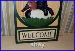 Montana Big Sky Carvers WELCOME SIGN with BLACK LABRADOR PUPPY & DECOY 9.75 x 13