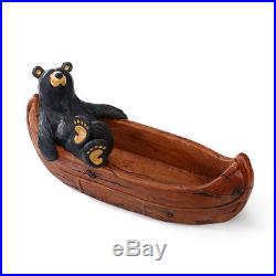 New Big Sky Carvers Bearfoots Figurine Lazy River Bear In Canoe Boat 24.5 Long