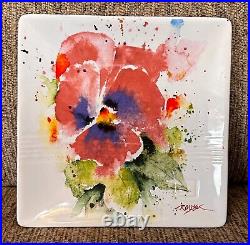 NEW withtag Dean Crouser Big Sky Watercolor Stoneware 7 Square Snack Plate Pansy