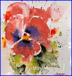 NEW withtag Dean Crouser Big Sky Watercolor Stoneware 7 Square Snack Plate Pansy