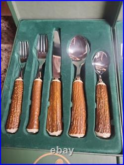 New 6 place set Big Sky Carvers faux antler stainless flatware