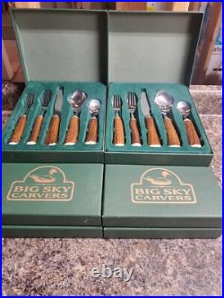 New 6 place set Big Sky Carvers faux antler stainless flatware