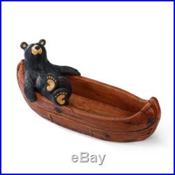 New Big Sky Carvers Bearfoots Figurine Lazy River Bear In Canoe Boat 24.5 Long