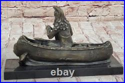 New Big Sky Carvers Bronze Sculpture Original Milo Canoe Fine Art Figurine Deco