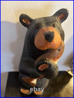 Original Jeff Fleming Big Sky Carvers Bears Wood Bear & Fish 12 Sculpture