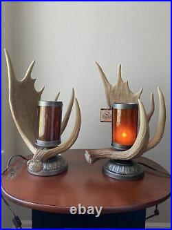 Pair Of big sky carvers moose antler lamps
