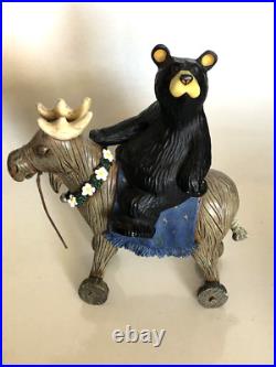 RARE Big Sky Carvers Jeff Fleming Black Bear riding toy horse / moose daisies