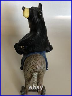 RARE Big Sky Carvers Jeff Fleming Black Bear riding toy horse / moose daisies