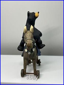 RARE NIB Big Sky Carvers Jeff Fleming Black Bear Riding Toy Reindeer/Moose