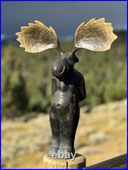 RARE Original BIG SKY CARVERS Wooden Carved Moose Jeff Flemings