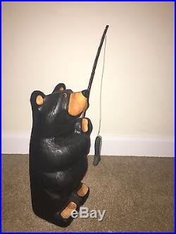 RARE Solid Wood Big Sky Carvers Bear holding fish and fishing pole