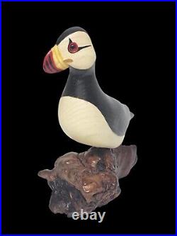 Rare Big Sky Carvers Hand Carved Wood PUFFIN withGlass Eyes Bird Figurine Signed