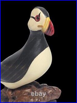 Rare Big Sky Carvers Hand Carved Wood PUFFIN withGlass Eyes Bird Figurine Signed