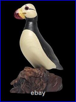 Rare Big Sky Carvers Hand Carved Wood PUFFIN withGlass Eyes Bird Figurine Signed