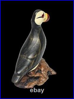 Rare Big Sky Carvers Hand Carved Wood PUFFIN withGlass Eyes Bird Figurine Signed