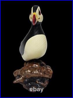 Rare Big Sky Carvers Hand Carved Wood PUFFIN withGlass Eyes Bird Figurine Signed