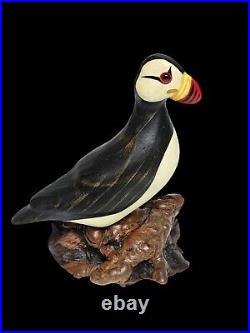 Rare Big Sky Carvers Hand Carved Wood PUFFIN withGlass Eyes Bird Figurine Signed