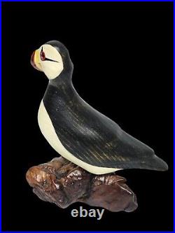 Rare Big Sky Carvers Hand Carved Wood PUFFIN withGlass Eyes Bird Figurine Signed