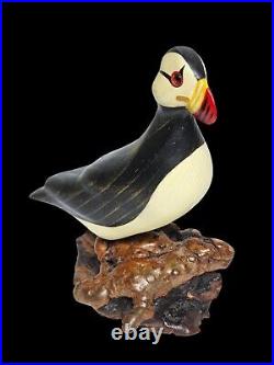 Rare Big Sky Carvers Hand Carved Wood PUFFIN withGlass Eyes Bird Figurine Signed